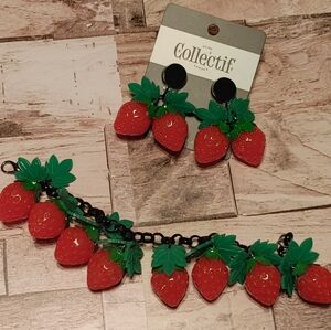 Collectif Strawberry Earrings & bracelet set